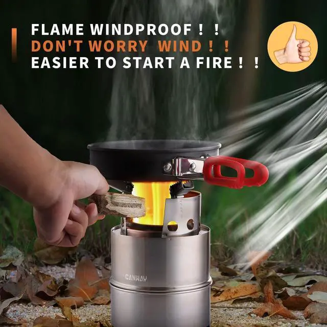 Alt view image 2 of 7 - CANWAY Camping Stove, Wood Stove/Backpacking Survival Stove, Windproof Anti-Slip Portable Stainless Steel Wood Burning Stove with Nylon Carry Bag for Outdoor Backpacking Hiking Traveling Picnic BBQ