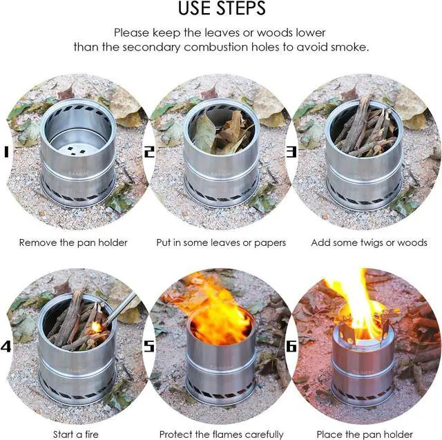 Alt view image 5 of 7 - CANWAY Camping Stove, Wood Stove/Backpacking Survival Stove, Windproof Anti-Slip Portable Stainless Steel Wood Burning Stove with Nylon Carry Bag for Outdoor Backpacking Hiking Traveling Picnic BBQ