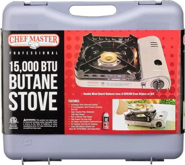 Alt view image 6 of 6 - Portable Butane Camping Stove, Piezo Click Ignition, 15,000 BTU Output, Double Wind-Guard Portable Stove Burner for Emergency, Tailgating, Hiking, Backpacking, Camping Essentials by Chef Master #90019