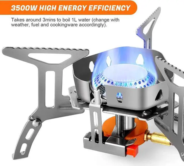 Alt view image 3 of 7 - Odoland 3500W Windproof Camp Stove Camping Gas Stove with Windscreen, Fuel Canister Adapter, Piezo Ignition, Carry Case, Portable Collapsible Stove Burner for Outdoor Backpacking Hiking and Picnic