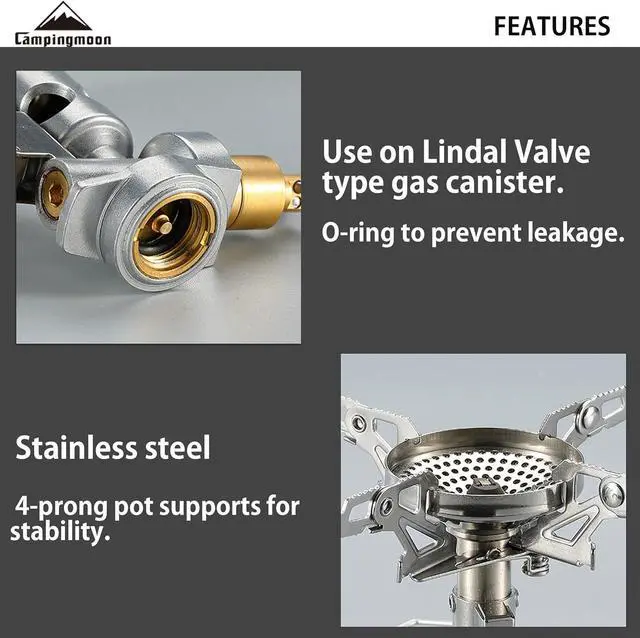 Alt view image 3 of 7 - CAMPINGMOON Canister Top Stove Portable Compact Foldable w/Micro Regulator w/4Flex w/igniter XD-2F (Silver)