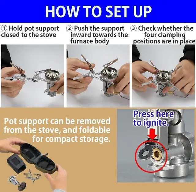 Alt view image 5 of 7 - CAMPINGMOON Canister Top Stove Portable Compact Foldable w/Micro Regulator w/4Flex w/igniter XD-2F (Silver)