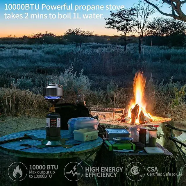 Alt view image 2 of 7 - Camping Propane Stove, Single Burner Propane Stove, Portable Bottletop Backpacking Stove,10000BTU Camp Gas Stove kit for Outdoor Cooking, include a USB Windproof Ligther (Fuel not included)