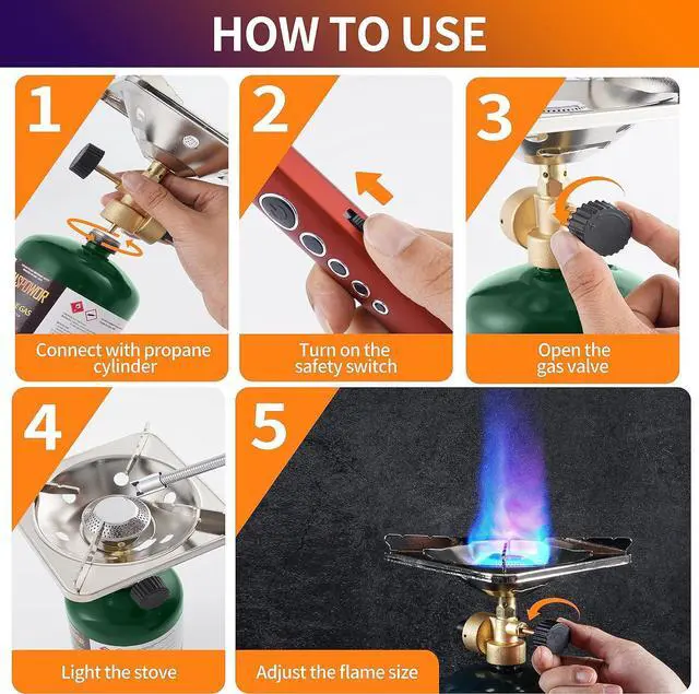 Alt view image 3 of 7 - Camping Propane Stove, Single Burner Propane Stove, Portable Bottletop Backpacking Stove,10000BTU Camp Gas Stove kit for Outdoor Cooking, include a USB Windproof Ligther (Fuel not included)