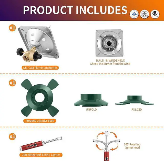 Alt view image 4 of 7 - Camping Propane Stove, Single Burner Propane Stove, Portable Bottletop Backpacking Stove,10000BTU Camp Gas Stove kit for Outdoor Cooking, include a USB Windproof Ligther (Fuel not included)