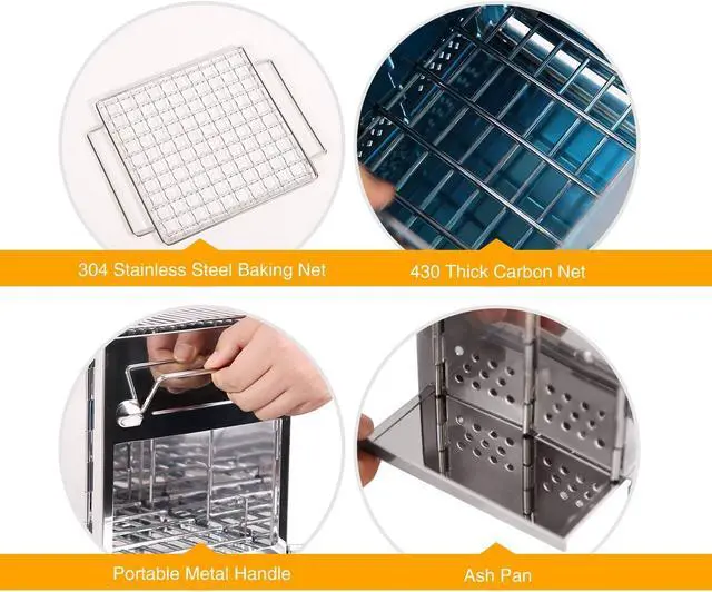 Alt view image 5 of 7 - Portable Folding Camping Wood Stove for Outdoor Cooking, Lightweight Stainless Steel Wood Burning Camp Stove with Grill for Backpacking BBQ Picnic, Small