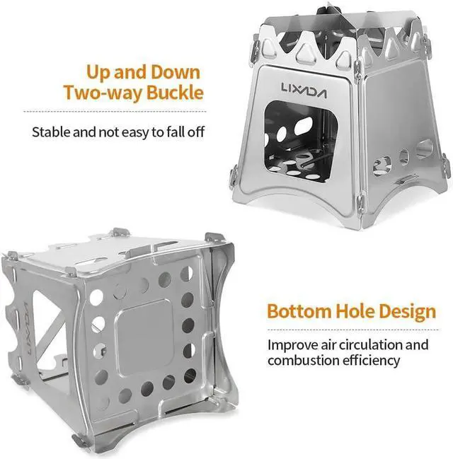 Alt view image 3 of 7 - Lixada Camping Wood Stove Folding Lightweight Stainless Steel Wood Burning Stoves Portable Backpacking Stove for Outdoor Camping Hiking Backpacking Picnic Hunting BBQ