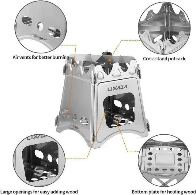 Alt view image 2 of 7 - Lixada Camping Wood Stove Folding Lightweight Stainless Steel Wood Burning Stoves Portable Backpacking Stove for Outdoor Camping Hiking Backpacking Picnic Hunting BBQ