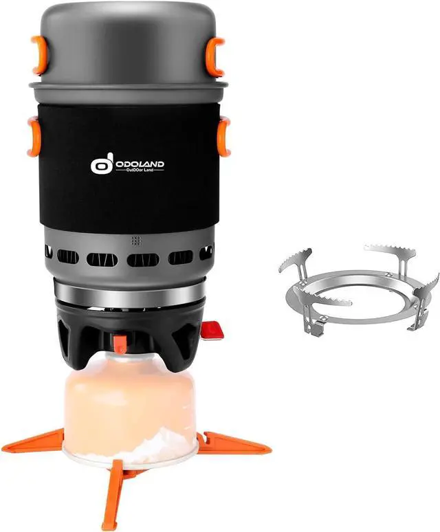 Main image of Odoland Heat Exchange Camping Pot with Backpacking Stove 7-in-1 Camping Cookware Mess Kit for Hiking, Trekking, Fishing and Picnic