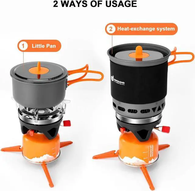 Alt view image 3 of 6 - Odoland Heat Exchange Camping Pot with Backpacking Stove 7-in-1 Camping Cookware Mess Kit for Hiking, Trekking, Fishing and Picnic