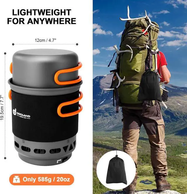Alt view image 6 of 6 - Odoland Heat Exchange Camping Pot with Backpacking Stove 7-in-1 Camping Cookware Mess Kit for Hiking, Trekking, Fishing and Picnic