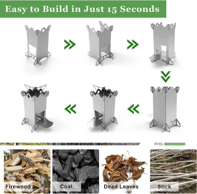 Alt view image 2 of 7 - Backpacking Camping Rocket Stove,Portable Stainless Steel Wood Burning Camping Stoves for Outdoor Cooking Hiking Survival Travel Picnic BBQ