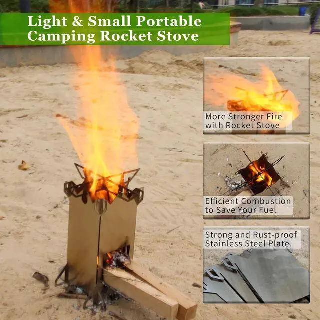 Alt view image 6 of 7 - Backpacking Camping Rocket Stove,Portable Stainless Steel Wood Burning Camping Stoves for Outdoor Cooking Hiking Survival Travel Picnic BBQ