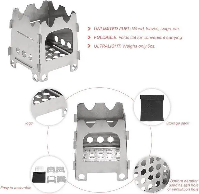 Alt view image 3 of 7 - Lixada Camping Wood Stove Folding Lightweight Stainless Steel Wood Burning Stove Portable Backpacking Alcohol Stove for Outdoor Camping Hiking Picnic BBQ Picnic Hunting