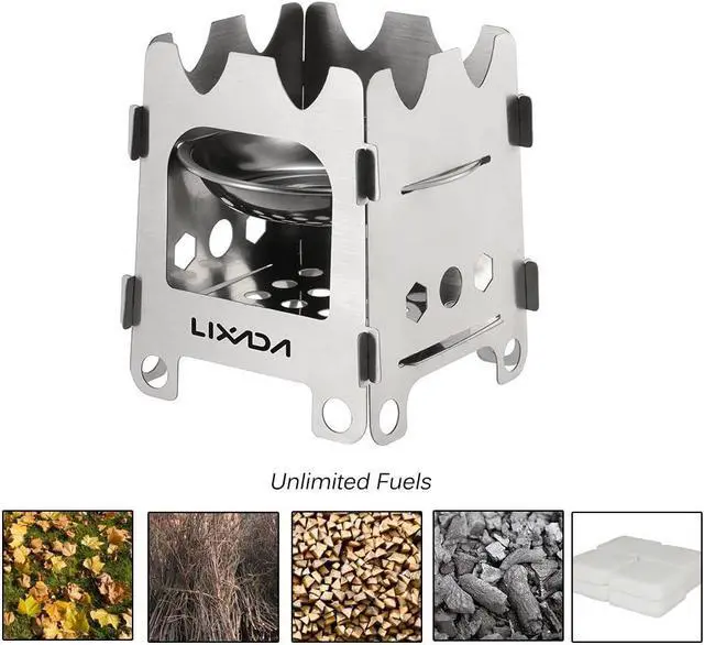 Alt view image 5 of 7 - Lixada Camping Wood Stove Folding Lightweight Stainless Steel Wood Burning Stove Portable Backpacking Alcohol Stove for Outdoor Camping Hiking Picnic BBQ Picnic Hunting