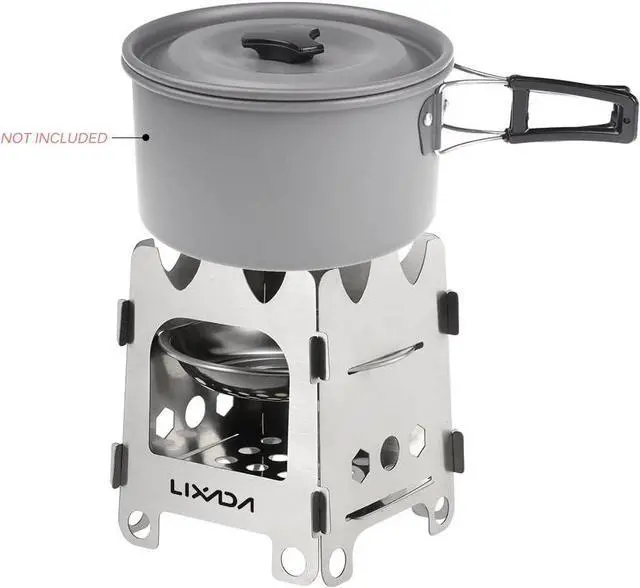 Alt view image 7 of 7 - Lixada Camping Wood Stove Folding Lightweight Stainless Steel Wood Burning Stove Portable Backpacking Alcohol Stove for Outdoor Camping Hiking Picnic BBQ Picnic Hunting