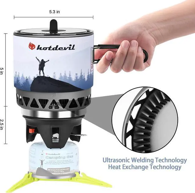 Alt view image 4 of 7 - 1.2L Backpacking Camping Stove Cooking System with Piezo Ignition, Outdoor Portable Burner with Pot & Brackets Camp Stove Camping Stove Kit Propane, Ideal for Hiking Fishing Hunting