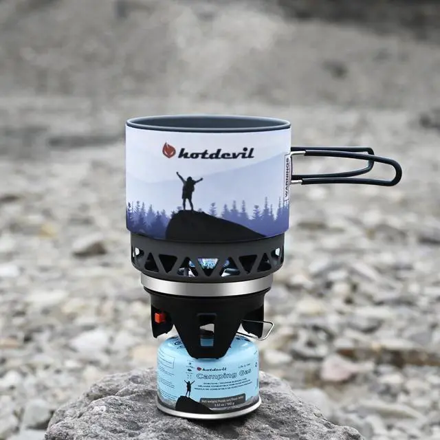 Alt view image 7 of 7 - 1.2L Backpacking Camping Stove Cooking System with Piezo Ignition, Outdoor Portable Burner with Pot & Brackets Camp Stove Camping Stove Kit Propane, Ideal for Hiking Fishing Hunting