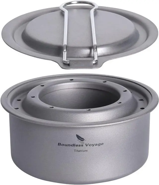 Main image of Boundless Voyage Titanium Alcohol Stove Spirit Burner with Fire Cover Outdoor Wood Stove with Stands Brackets Camping Multi-Fuels Ultralight Backpacking Stove (Stove Only)