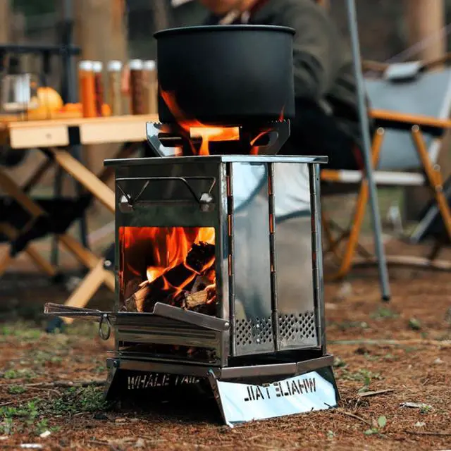 Alt view image 2 of 7 - Camping Wood Burning Stove with Carry Bag,Foldable Camp Stove,Stainless Steel Collapsible Backpacking Survival Stove,Campfire Stove,Outdoor Folding Lightweight Stove for BBQ,Cooking,Picnic,Hiking