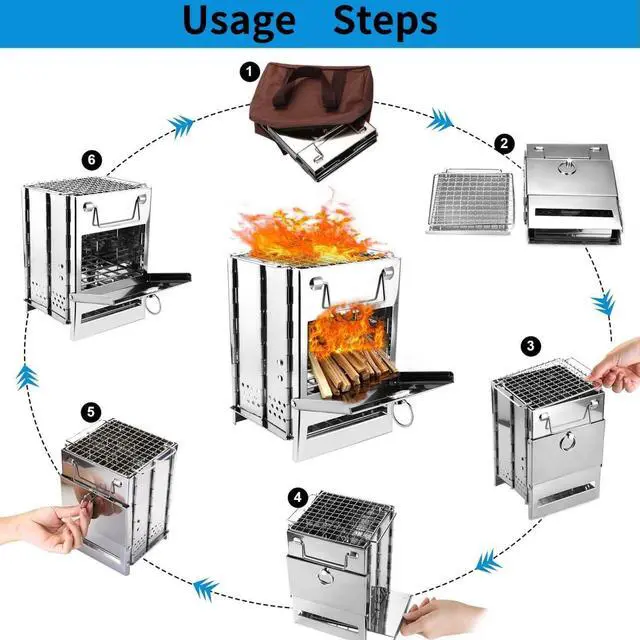 Alt view image 4 of 7 - Camping Wood Burning Stove with Carry Bag,Foldable Camp Stove,Stainless Steel Collapsible Backpacking Survival Stove,Campfire Stove,Outdoor Folding Lightweight Stove for BBQ,Cooking,Picnic,Hiking