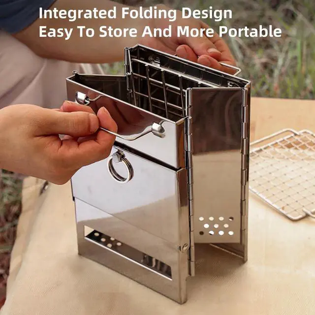 Alt view image 6 of 7 - Camping Wood Burning Stove with Carry Bag,Foldable Camp Stove,Stainless Steel Collapsible Backpacking Survival Stove,Campfire Stove,Outdoor Folding Lightweight Stove for BBQ,Cooking,Picnic,Hiking