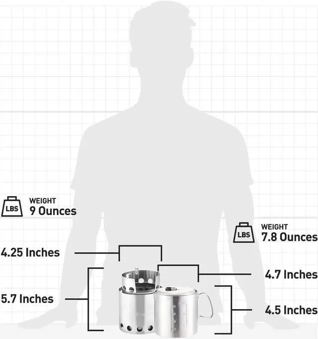 Alt view image 3 of 7 - Solo Stove Lite & Pot 900 Set: Portable, Wood Burning Campstove + 900 ml Pot | Incl. Nylon Sack, For 1-2 People, 304 Stainless Steel, Compact (packed): 11,9 x 11,5 cm