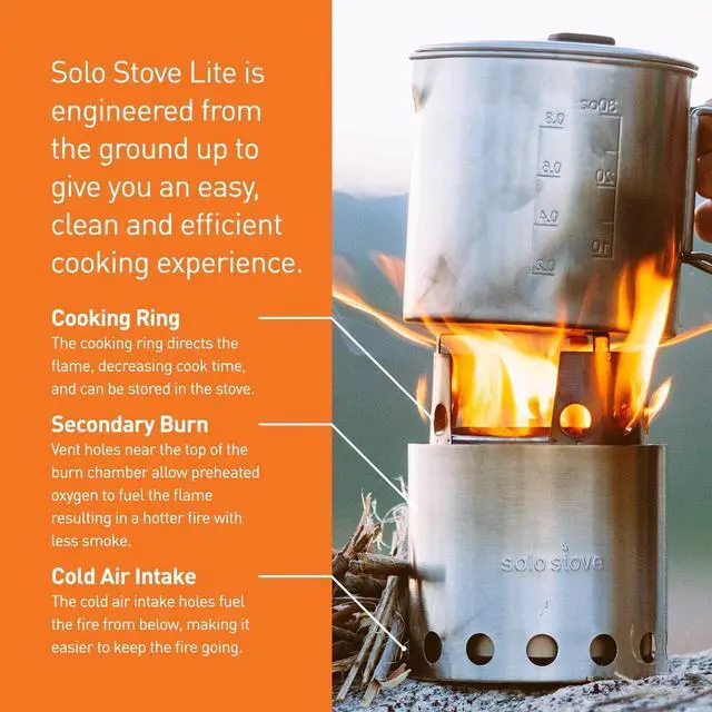 Alt view image 4 of 7 - Solo Stove Lite & Pot 900 Set: Portable, Wood Burning Campstove + 900 ml Pot | Incl. Nylon Sack, For 1-2 People, 304 Stainless Steel, Compact (packed): 11,9 x 11,5 cm
