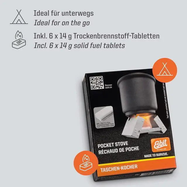 Alt view image 3 of 7 - Esbit Ultralight Folding Pocket Stove with Six 14g Solid Fuel Tablets steel, Small - Original