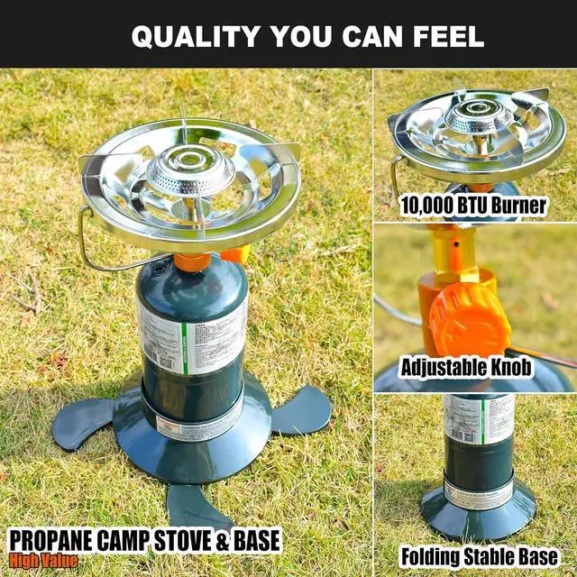Alt view image 4 of 7 - Propane Stove Portable Camping Gas Stove 10,000 BTU Bottletop Single Adjustable Burner with 1 lb Tank Base Carrying Case Great for Backpacking Emergencies Outdoor