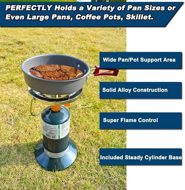Alt view image 5 of 7 - Propane Stove Portable Camping Gas Stove 10,000 BTU Bottletop Single Adjustable Burner with 1 lb Tank Base Carrying Case Great for Backpacking Emergencies Outdoor