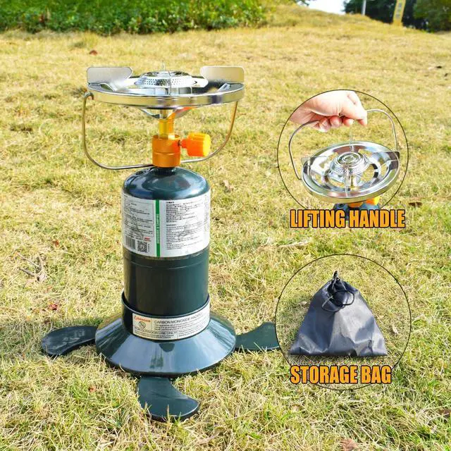 Alt view image 7 of 7 - Propane Stove Portable Camping Gas Stove 10,000 BTU Bottletop Single Adjustable Burner with 1 lb Tank Base Carrying Case Great for Backpacking Emergencies Outdoor