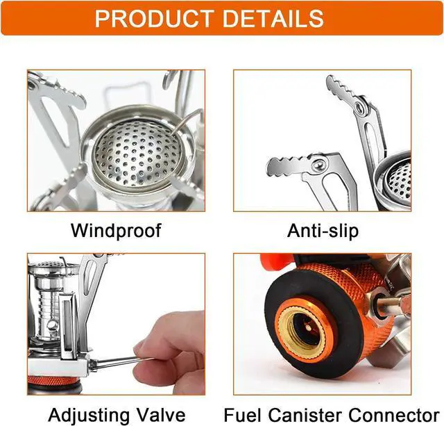 Alt view image 4 of 7 - Camping Stove Travel Stove - Windproof Portable Backpacking Stove - Ultralight Picnic Stove with Piezo Ignition - Mini Gas Stove Strong Firepower Pocket Fuel Burner for Camping Hiking