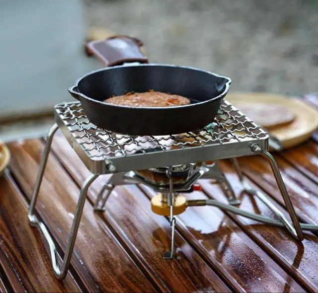 Alt view image 7 of 7 - Camp Grill with Foldable Legs-304 Stainless Steel Grill Grate for Gas Stove-Ultralight mini Campfire Stand-Portable Grill Grid for Backpacking/Camping/Hiking/Picnic/Traveling/Fishing (Weave)