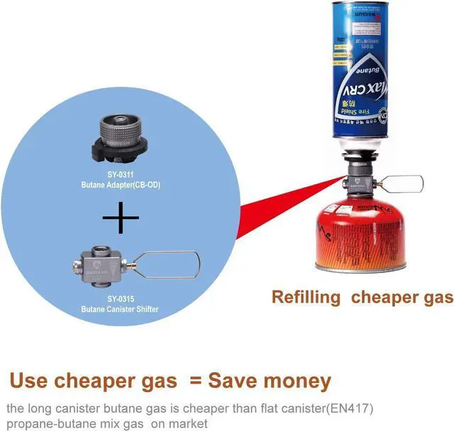 Alt view image 4 of 7 - Gas Refill Adapter,Isobutane fuel refill,Isobutane Canister Shifter,Lindal Valve Canister Shifter,Gas Saver Plus,Air Vent Function,Backpacking Camping Stove Adapter