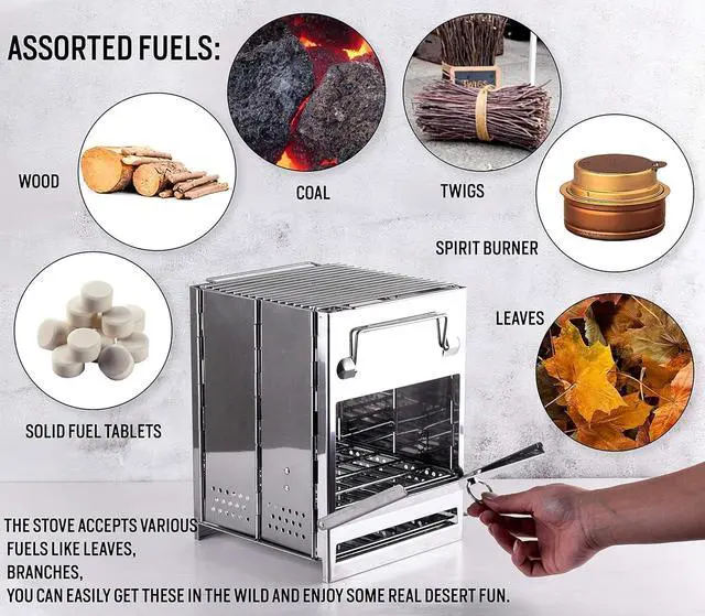 Alt view image 2 of 7 - Zento Deals Wood Burning Folding Camp Stove, Stainless Steel, Foldable Grill Survival, Easy to Carry, Small Portable Backpacking for Hiking Camping and BBQ, For Grilling, Cooking, and Reheating