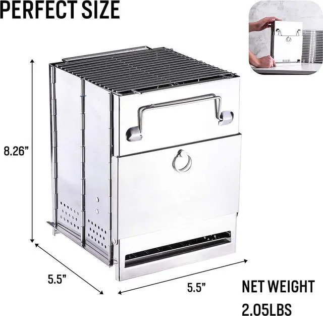 Alt view image 3 of 7 - Zento Deals Wood Burning Folding Camp Stove, Stainless Steel, Foldable Grill Survival, Easy to Carry, Small Portable Backpacking for Hiking Camping and BBQ, For Grilling, Cooking, and Reheating