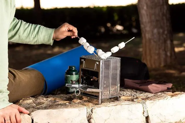 Alt view image 6 of 7 - Zento Deals Wood Burning Folding Camp Stove, Stainless Steel, Foldable Grill Survival, Easy to Carry, Small Portable Backpacking for Hiking Camping and BBQ, For Grilling, Cooking, and Reheating