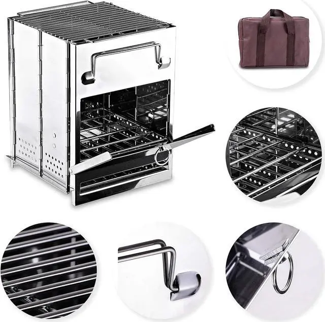 Alt view image 7 of 7 - Zento Deals Wood Burning Folding Camp Stove, Stainless Steel, Foldable Grill Survival, Easy to Carry, Small Portable Backpacking for Hiking Camping and BBQ, For Grilling, Cooking, and Reheating