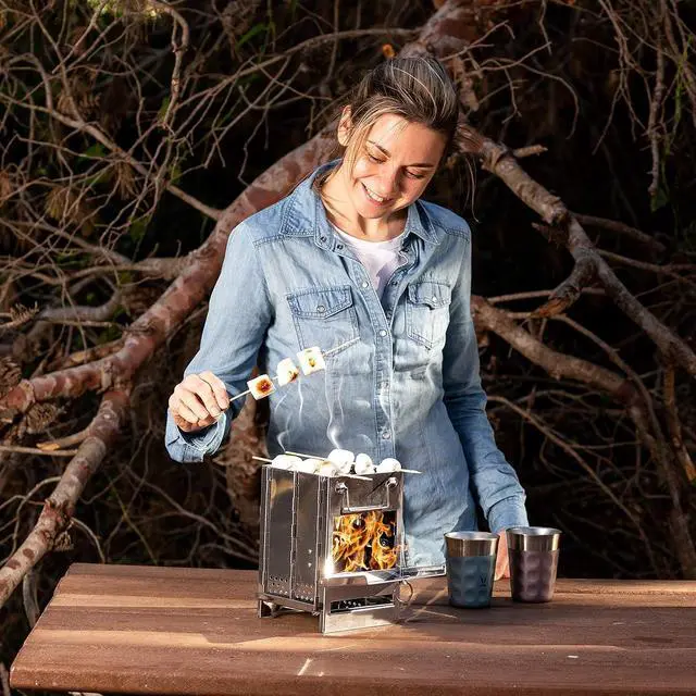 Alt view image 5 of 7 - Zento Deals Wood Burning Folding Camp Stove, Stainless Steel, Foldable Grill Survival, Easy to Carry, Small Portable Backpacking for Hiking Camping and BBQ, For Grilling, Cooking, and Reheating