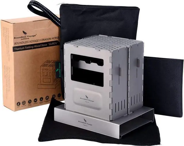 Main image of Boundless Voyage Titanium Folding Wood Stove Backpacking Stove with Pot Bracket Outdoor Camping Charcoal Burner Furnace Ti2010C