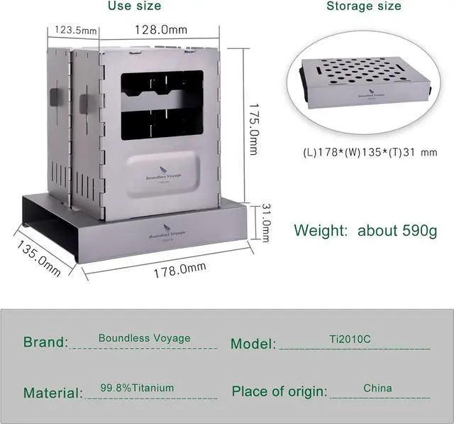 Alt view image 2 of 7 - Boundless Voyage Titanium Folding Wood Stove Backpacking Stove with Pot Bracket Outdoor Camping Charcoal Burner Furnace Ti2010C