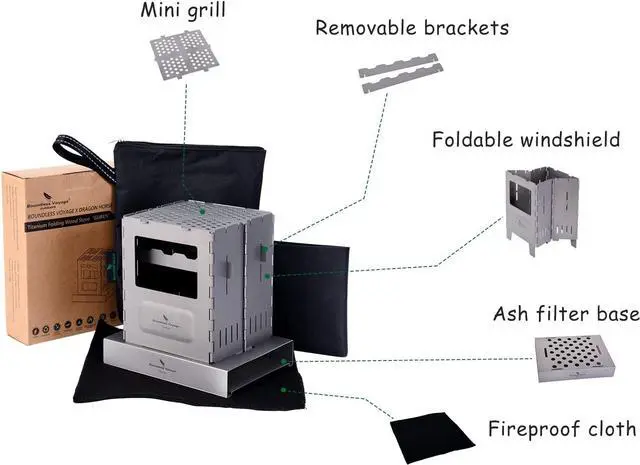 Alt view image 4 of 7 - Boundless Voyage Titanium Folding Wood Stove Backpacking Stove with Pot Bracket Outdoor Camping Charcoal Burner Furnace Ti2010C