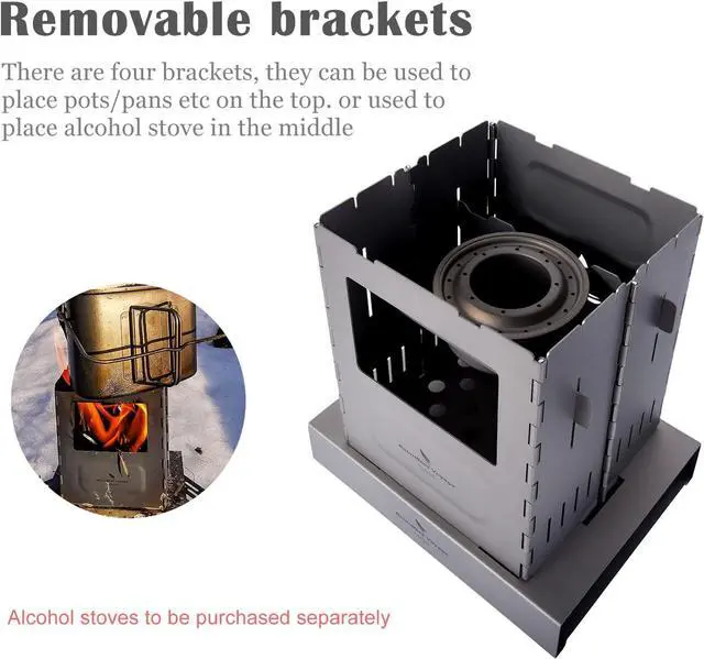 Alt view image 5 of 7 - Boundless Voyage Titanium Folding Wood Stove Backpacking Stove with Pot Bracket Outdoor Camping Charcoal Burner Furnace Ti2010C