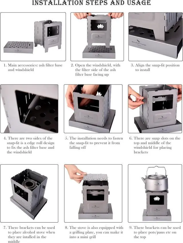 Alt view image 6 of 7 - Boundless Voyage Titanium Folding Wood Stove Backpacking Stove with Pot Bracket Outdoor Camping Charcoal Burner Furnace Ti2010C