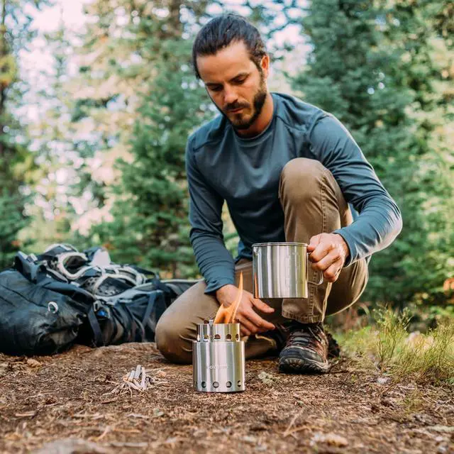 Alt view image 6 of 7 - Solo Stove Lite & Pot 900 Set: Portable, Wood Burning Campstove + 900 ml Pot | Incl. Nylon Sack, For 1-2 People, 304 Stainless Steel, Compact (packed): 11,9 x 11,5 cm