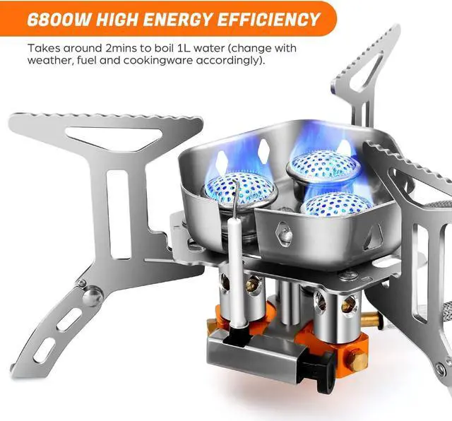 Alt view image 3 of 7 - Odoland 6800W Windproof Camp Stove Camping Gas Stove with Windscreen, Fuel Canister Adapter, Piezo Ignition, Carry Case, Portable Collapsible Stove Burner for Outdoor Backpacking Hiking and Picnic