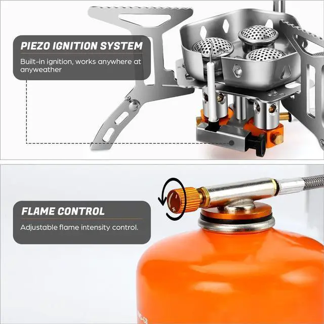 Alt view image 4 of 7 - Odoland 6800W Windproof Camp Stove Camping Gas Stove with Windscreen, Fuel Canister Adapter, Piezo Ignition, Carry Case, Portable Collapsible Stove Burner for Outdoor Backpacking Hiking and Picnic