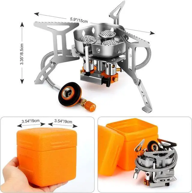 Alt view image 5 of 7 - Odoland 6800W Windproof Camp Stove Camping Gas Stove with Windscreen, Fuel Canister Adapter, Piezo Ignition, Carry Case, Portable Collapsible Stove Burner for Outdoor Backpacking Hiking and Picnic