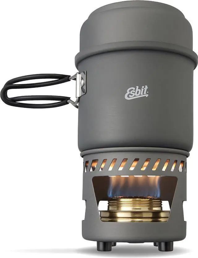 Main image of Esbit CS985HA 5-Piece Lightweight Trekking Cook Set with Brass Alcohol Burner Stove